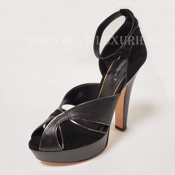 DOLCE & GABBANA SHOES BLACK SUEDE LEATHER PLATFORM SANDALS sz IT 40 US 10 - Picture 4 of 12